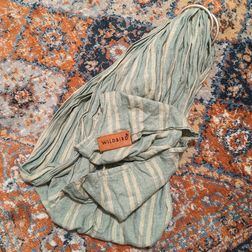 NWOT Wildbird green striped linen ring sling